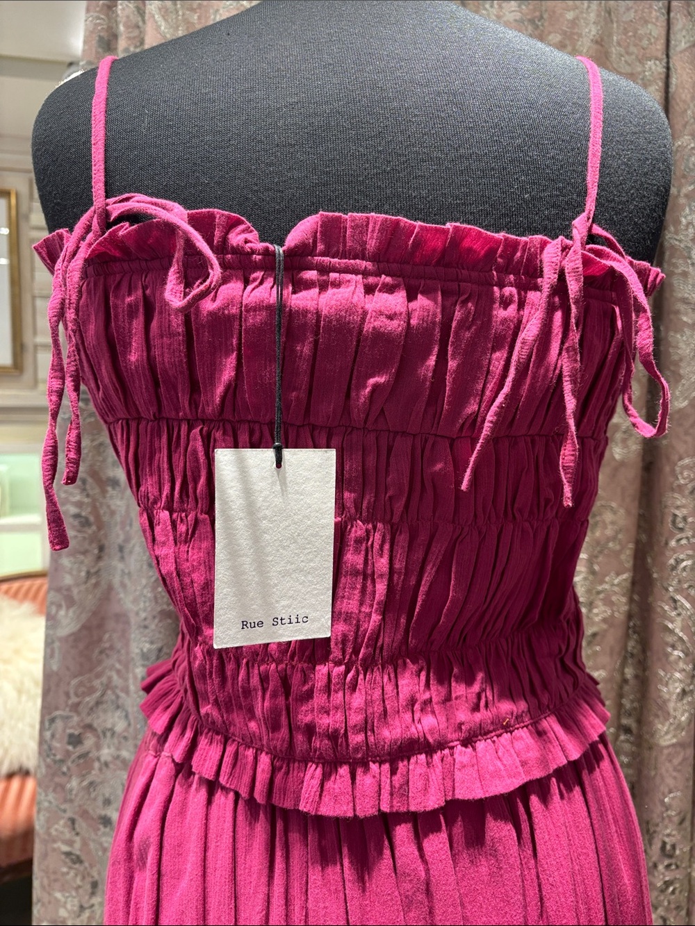 BNWT Raspberry Ruffle Button-Front Spaghetti Strap Top - Picture 3 of 4
